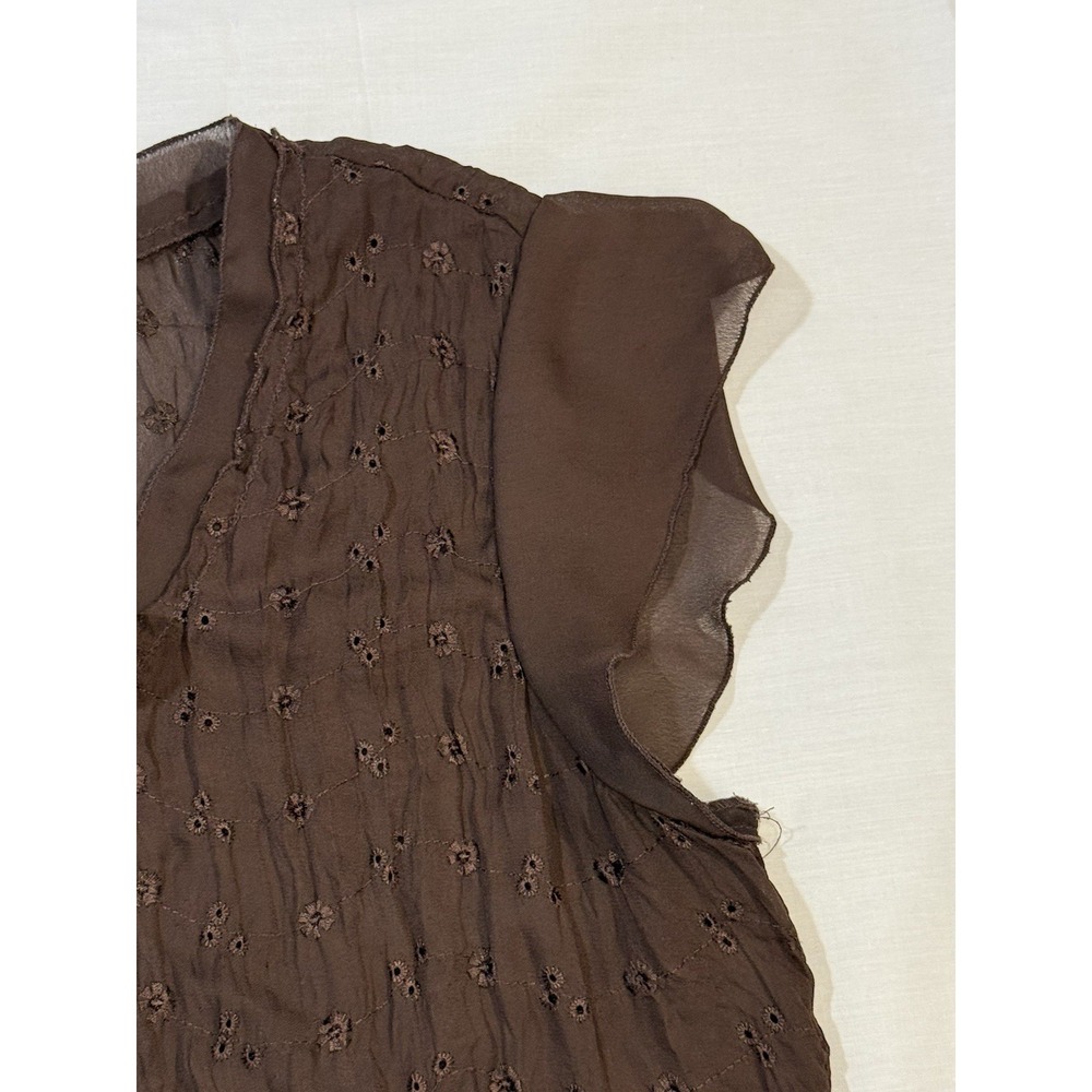 Vintage 90s Sunny Taylor Women's Deep V-Neck Top Dark And Light Brown Size Large - Picture 2 of 5